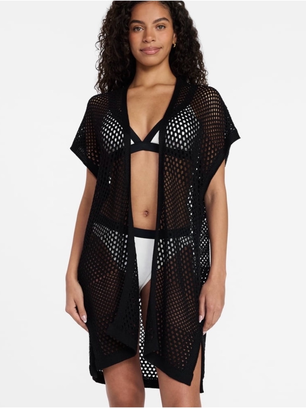 Time and Tru Women’s Openwork Knit Cover Up Black Soot L/XL  Swim Wear NWT